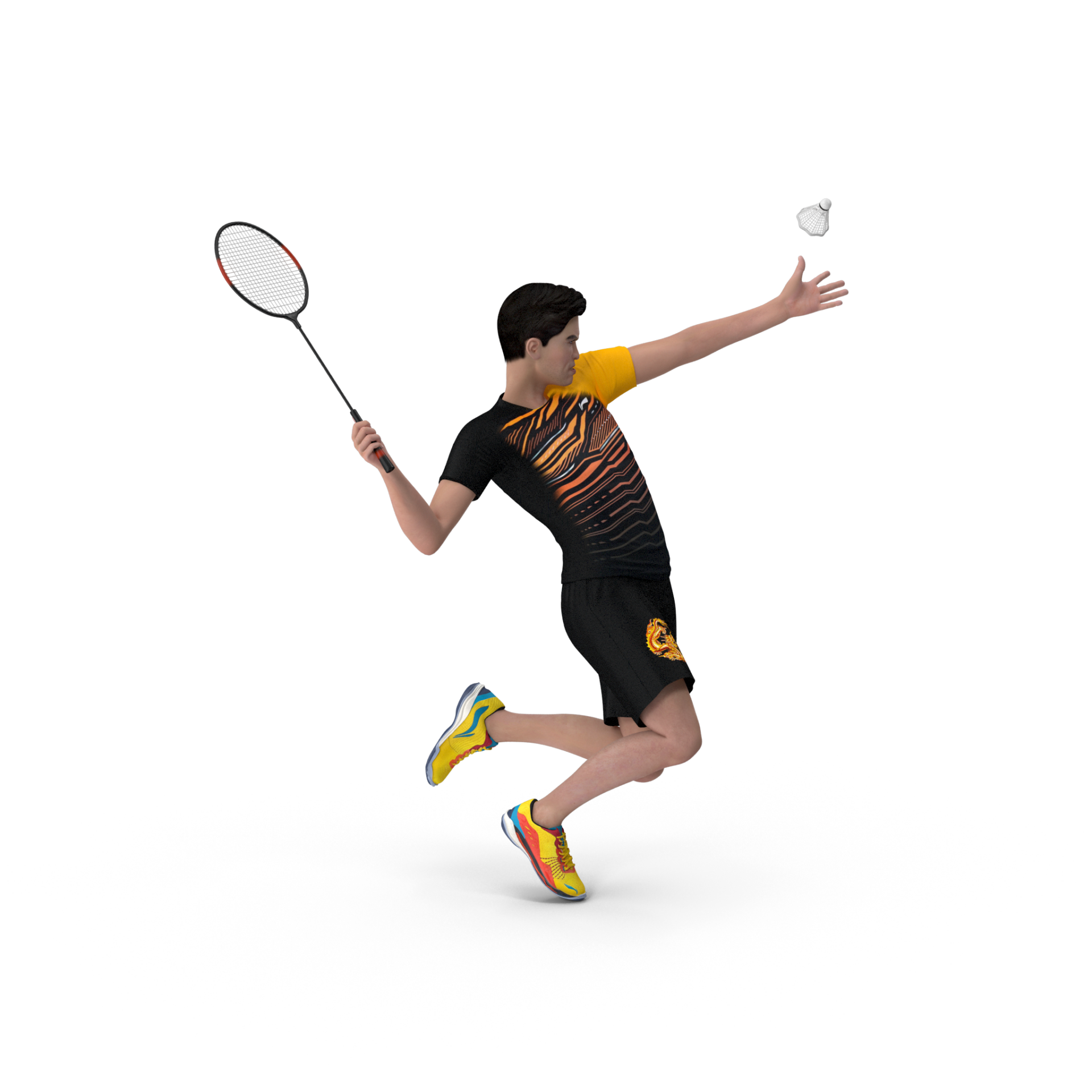 Asian Man with Badminton Racket Playing.H14.2k