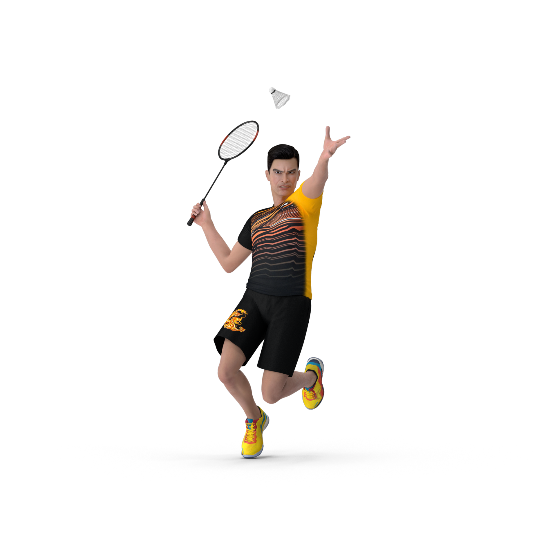 Asian Man with Badminton Racket Playing.I02.2k