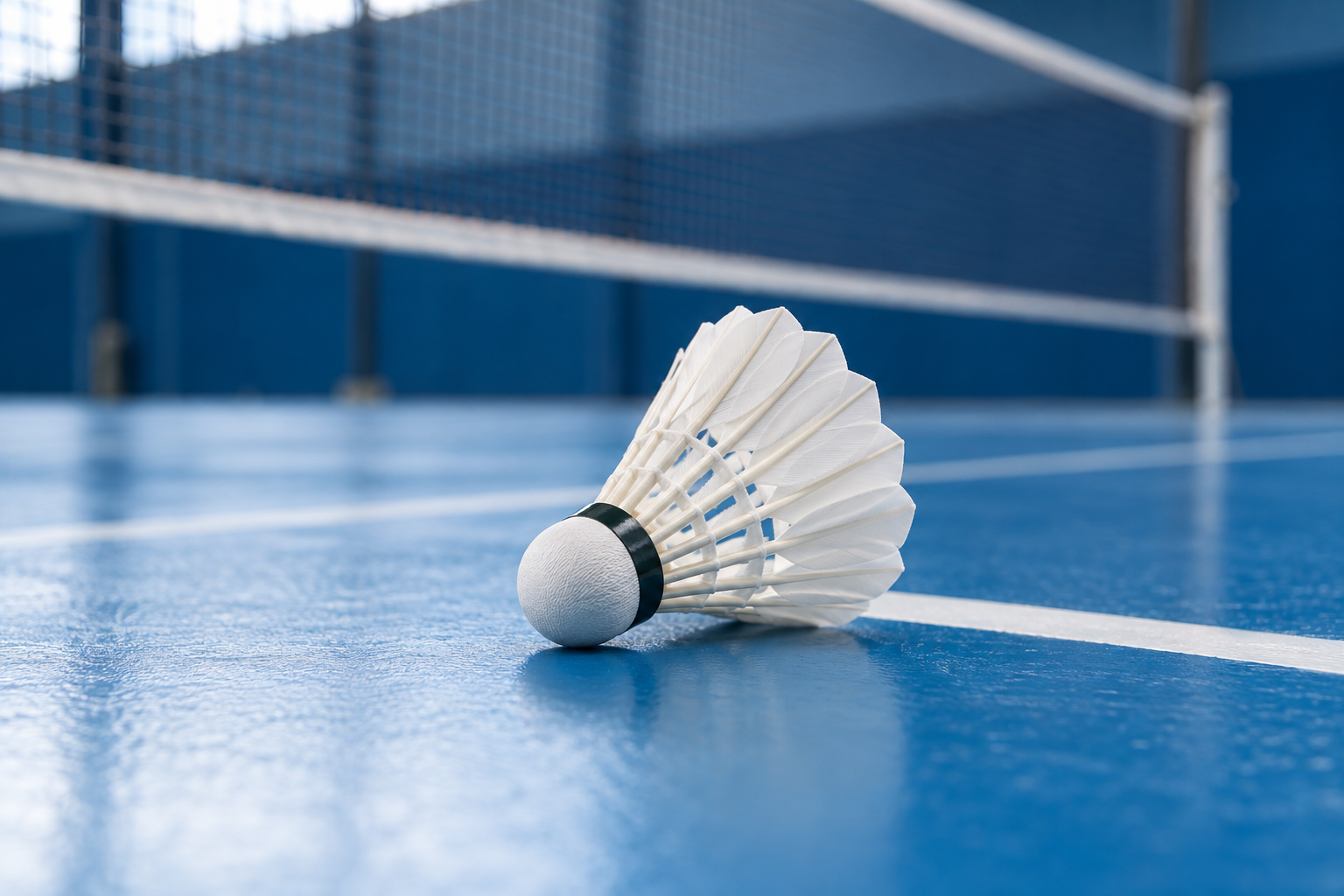 Federball auf einem Hallenfeld mit Netz
